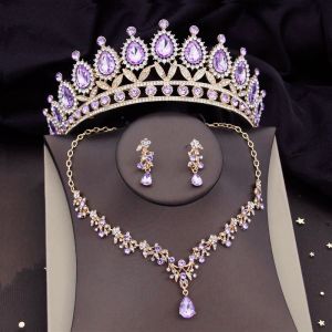 Necklaces Luxury Crystal Bridal Jewelry Sets Women Tiara Crown Earring Choker Necklace Prom Wedding Dress Bride Jewelry Accessories