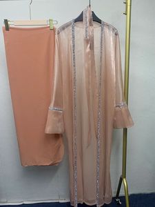 Luxury Abayas Set for Women Two Piece without Inner Dresses Dubai Robe with Hijab Beading Belt 2024 Design Kaftan Muslim Set 240422