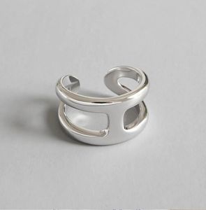 925 argento sterling molto semplice Doppio h luchy Hinga apertura anello regolabile ad anello Lady039s Accessori ad anello geometrici semplici 8061578