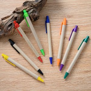 Pens 100pcs Eko Geri Dönüşümlü Kağıt Top Pen Kağıt Top Kalem Ekofli Dostu Beyaz Kalem Ofis Okul Malzemeleri