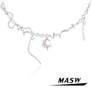 Collane Masw Design originale Sendi senior ottone di alta qualità in ottone spesso argento a ciondolo luna rosa montuoso per donna regalo per donne 2023