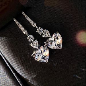 Choucong Brand Wedding Jewelry Set Luxury Stunning Heart Shape White Topaz CZ Diamond Gemstones Eternity Dangle Earring Women Clav252i