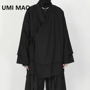 남자 재킷 Umi mao 빅 야드 재킷 조수 웨이 웨닉 가디건 더블 레이어 롱 코트에서 느슨해