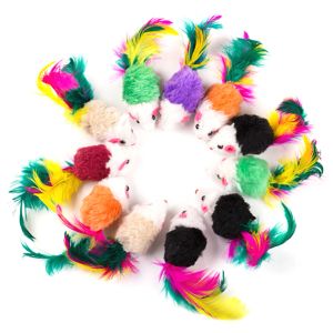 Toys 10Pcs/Pack Cat Toys False Mouse Pet Cat Toys Mini Funny Playing Toys For Cats with Colorful Feather Plush Mini Mouse Toys