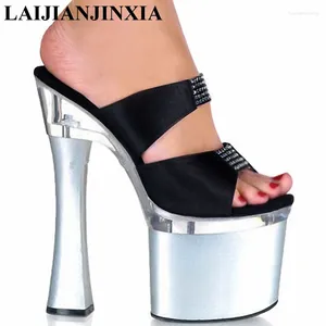 Kapcie Laijianjinxia Platforma letnie buty żeńskie eleganckie 18 cm Ultra High Heels Rhinestone Lady Fashion 7 -calowe