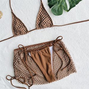 Biquíni de banho feminina Conjunto de roupas de banho sexy Micro tênis de tanga Mulheres de malha de três peças Cubra o traje de banho do triângulo de cabeceira