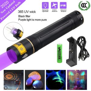 Escopos 5w caça tática lanterna UV Luz de caneta UV 365nm Detector de luz preta ultravioleta para urina para cães+18650 bateria+carregador USB