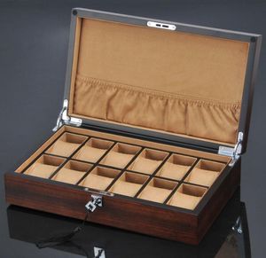 Novos 12 slots Slots Wooden Watch Organizer Luxury Watches Holder Case Wood Jewelry Presente Caixas de armazenamento de madeira com Lock69786677