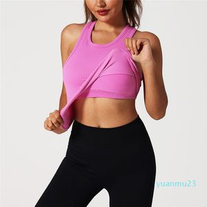 Top canotta da yoga da pilota da donna ad alta elasticità con giubbotto per fitness senza maniche per l'umidità del reggiseno incorporato per la corsa e la palestra