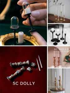 Bil 1: 6 Skala Miniatyrljusstakar Mini Candelabra Dollhouse Candles Furniture Toy Play Doll House Decoration Accessories