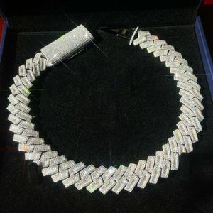 Biżuter Hiphop 20 mm Bagieette wisiork Naszyjnik Sterling Srebrny VVS1 Diamond Moissanite Miami Baguette Cuban Link Chain