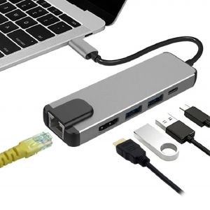 Hubs Ilepo 5 in 1 USB Typ C Hub 4K USB C Hub zu Gigabit Ethernet RJ45 LAN -Adapter für MacBook Pro Thunderbolt 3 USBC -Ladegerät