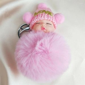 Keychin Pink Sweet Sleeping Baby Auto Key Ring für Frauen Mädchen Pelzige Plüsch schöne Puppe Liebe süße Schlüsselbeutelzubehör Geschenk Schmuck Schmuck