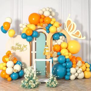 126 pezzi set di fiori in palloncino giallo e arancione set di fiori di limone blu matrimonio baby shower party 240418