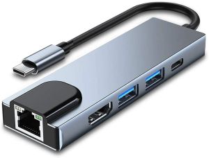 Stationer USB C Hub till HDMicompatible RJ45 100M Adapter OTG Thunderbolt 3 Dock med USB3.0 för MacBook Pro/Air M1 Galaxy S21 S20