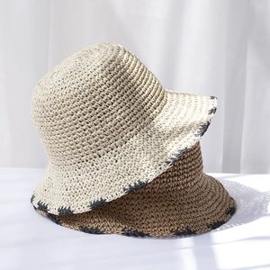 Beralar hasır şapkalar tığ işi şapka kovası UV koruma güneş vizör plaj kadın vizörleri katlanabilir kadın yaz