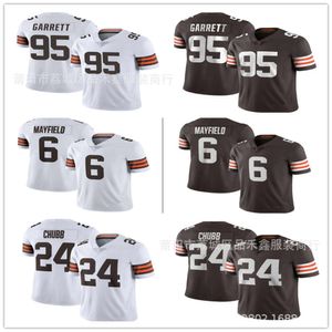 قمصان كرة القدم ملابس براون 24# Chubb 6# Mayfield 95# Garrett Olive Jersey