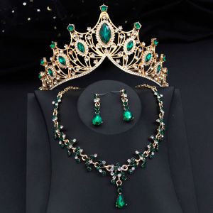 Colares de jóias verdes de jóias de noiva com tiara jewellry cenar coroa e colar brincos