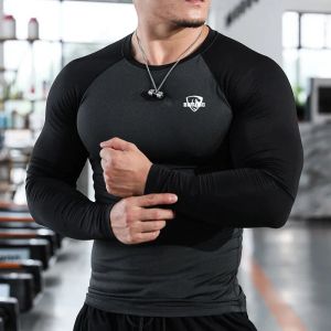 Shirts Men Long Sleeve Shirts Bodybuilding Patchwork Quick Dry T Shirt for Men Workout Fitness Training