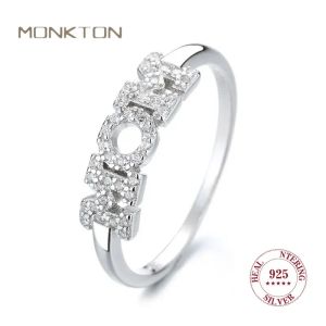 Ringar Monkton Original 925 Sterling Silver Zircon Letter Mom Rings For Women Fine Jewelry Birthday Mors dag Gift Drop Shipping