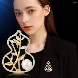 Brooches Luxury High-end Luck Gourd Bamboo Pearl Brooch Pins For Women Men Fashion Women's Coat Decoration Gifts Accessories