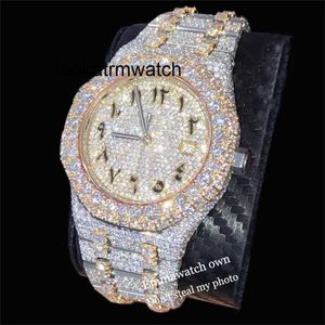 Luxury Watch Top armbandsur Watch 2023 Moissanite New Iced Out Type Quality VVS Yellow Gold Mixed Silver Tone Test