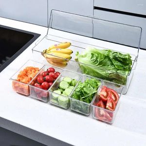 Storage Bottles Removable Divider Ice Box Transparent Detachable Fridge With Lid 5 Compartment Salad Fruit Vegetable Container