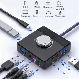 Piasty wielofunkcyjny USB Hub Zewnętrzne objętość sterowania Koło USB Port Port Wtyczka Wtyczka Driverfree Regulowana karta dźwięku