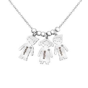 Halskette Personalisierte Jungen Mädchen Kinder Kristall Anhänger Halskette für Frauen Edelstahl gravierter Name Perlen Halskette Familie Schmuck