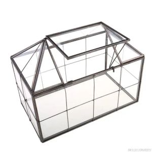 Display in vetro Coxe di gioielleria in vetro in vetro in vetro scatola geometrica, forma della casa Close in vetro geometrico Terrario tavolo succulento SE3