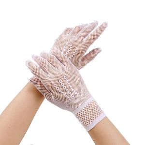 Women Black White Summer Driving Gloves Mesh Fishnet Gloves Lace Mittens Full Finger Girls Lace Fashion Mitten