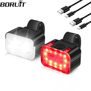 Lights BORUiT Bicycle Front Rear Light Set TYPEC Rechargeable LED Bike Headlight Lamp MTB Waterproof Taillight Cycling Lantern