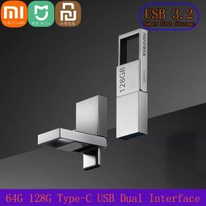 Kontroll Xiaomi Smart Dual Interface U Disk 64 128G Super Fast Storage USB 3.2 Typec Interface Mobiltelefon Computer Mutual Transmission