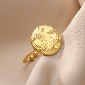Zespoły Estetyczne grawerowane gwiazda Sun Moon Pierścienie dla kobiet stal nierdzewna okrągła pierścionek z palec goth impreza urodzinowa bijoux femme 2022