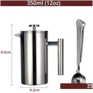 Café Pots French Press Maker - Parede dupla 304 Aço inoxidável mantém o tamanho da fabricação ou chá -3 com clipe de vedação/colher entrega de queda HOM DHT4X