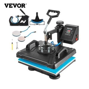 Stamps VEVOR Heat Press 15x12 Inch 5/6/8 in 1 Digital Multifunctional Sublimation 360 Degree Rotation for T Shirts Hat Mug Cap Plate