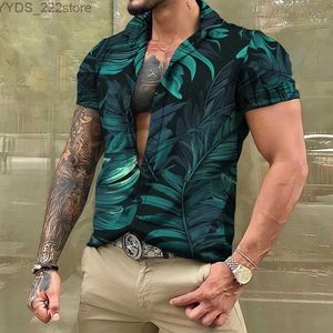 Men's Shirts Haian mens short sleeved button up lace top oversized and social plant clothing street clothing daily hot in yq240422