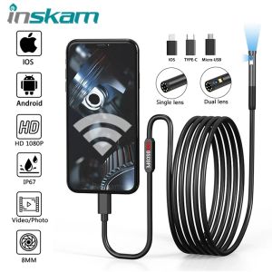 CAMERAS ISKAM Inskam Camera endoscopica a doppio lente IP67 ISPEZIONE ISPEZIONE ISPEZIONE IMPERATURA IL BORESCOPE da 8 mm Fognatura per auto per le lenti per iOS Android USBC