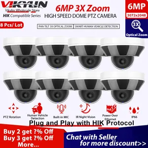 Vikylin PTZ 6MP POE Security Camera 3x Optisk zoom för Hikvision Protocol Human Vehicle Detection inbyggt MIC Cam 8 st/parti