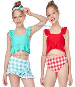 Fashion Girl Two Pieces Plaid Swimsuit Founce Designer Bikini Set 212t Kids Summer Bekväm badkläder 2 Stil 3 Color4527541