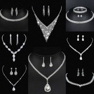 Värdebelt lab diamantsmycken Set Sterling Silver Wedding Halsbandörhängen för kvinnor Bridal Engagement Smyckespresent F16X#