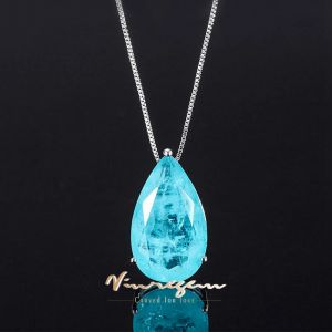 Halsband Vinregem Pear Cut 15*26mm Lab Created Paraiba Tourmaline Gemstone Water Drop Pendant Halsband för kvinnor Fina smycken Partihandel