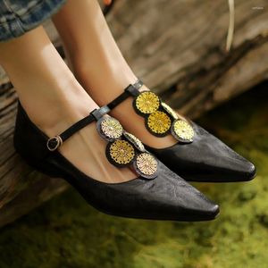 Casual Shoes Plus Size 34-42 Women's Sheepskin T-strap Flats Daily Female Footwear Pointed Toe High Quality Soft Comfortable Sale