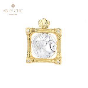 Подвески Athena Греческие серебряные монеты реплика шарм 18K золотой двухтонный серебряный 925 Серебряная римская монета цветок цветок Fretwork только N1003