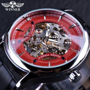 Смотрители Победитель Red Fashion Стильный скелет Diamond Luxury Design Mens Watch Top Brand Luxury Male Watch Watch Mechanical Watch Clock