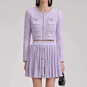 Work Dresses Spot 2024 Spring And Autumn Stars Same Women's Fashion Internet Celebrity Quality Knitted Beaded Jacket Skirt Set