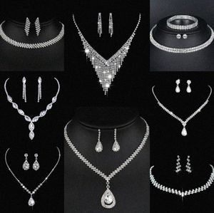 Valuable Lab Diamond Jewelry set Sterling Silver Wedding Necklace Earrings For Women Bridal Engagement Jewelry Gift j998#