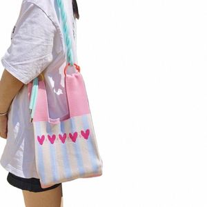 large-capacity Knit Handbag Handmade Commuting Sundries Bag Change Key Storage Bags Woven Bag Reusable Vest Bags Student O7zR#