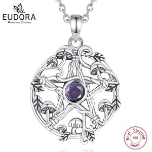 Colares Eudora 925 colar de pentagrama de bruxa de prata esterlina para homem mulheres cogumelo tetragrammaton amuleto pingente de bruxaria de joias de bruxaria