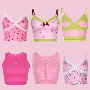 Camisoles Tanks Pinkcolor Tank Tops Halter Seveless Sling Crop Top Sexy Cu